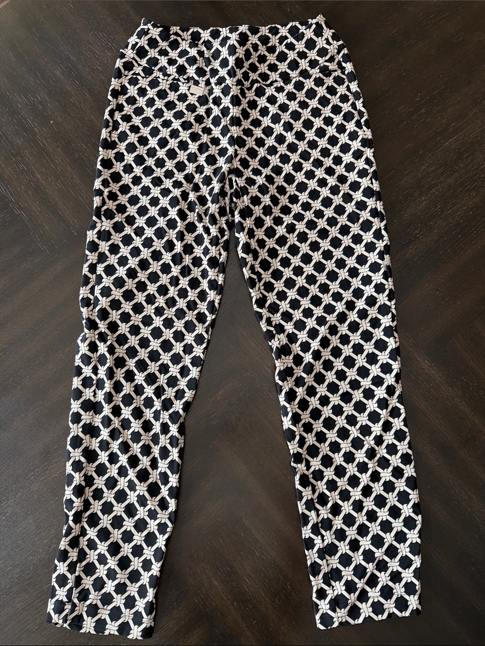 Lulu-B Black Leggings with White Geometric Lattice